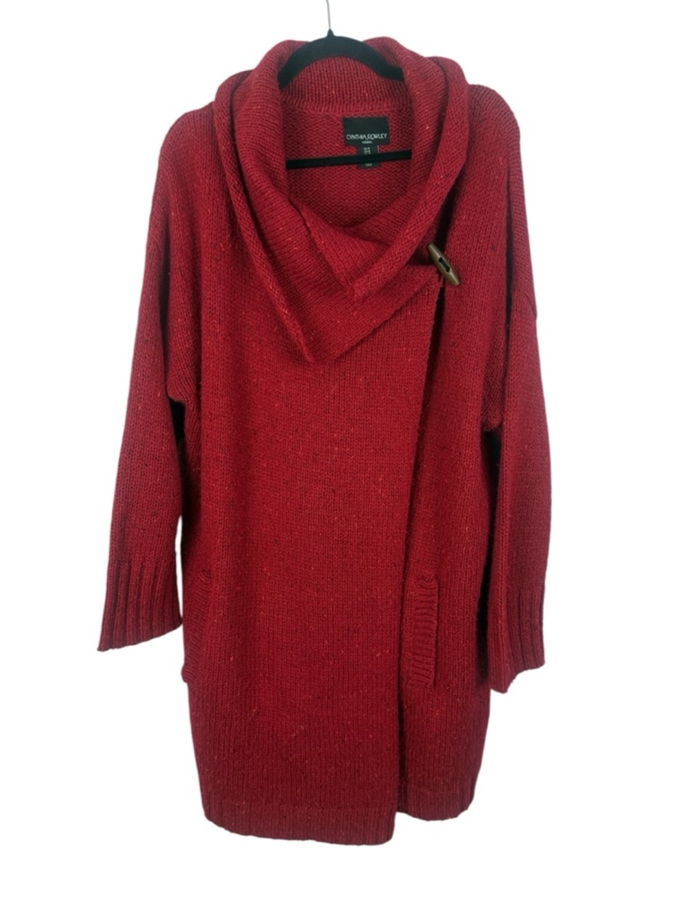 Cynthia Rowley Wool Blend Woman Red Wool Blend Cowl Neck Toggle 1X Cardigan